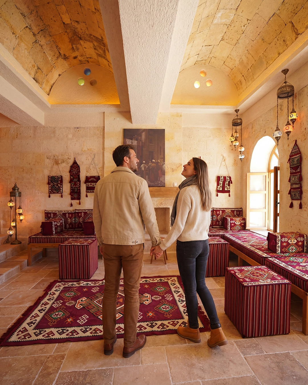 A couple arriving in the traditional reception lounge