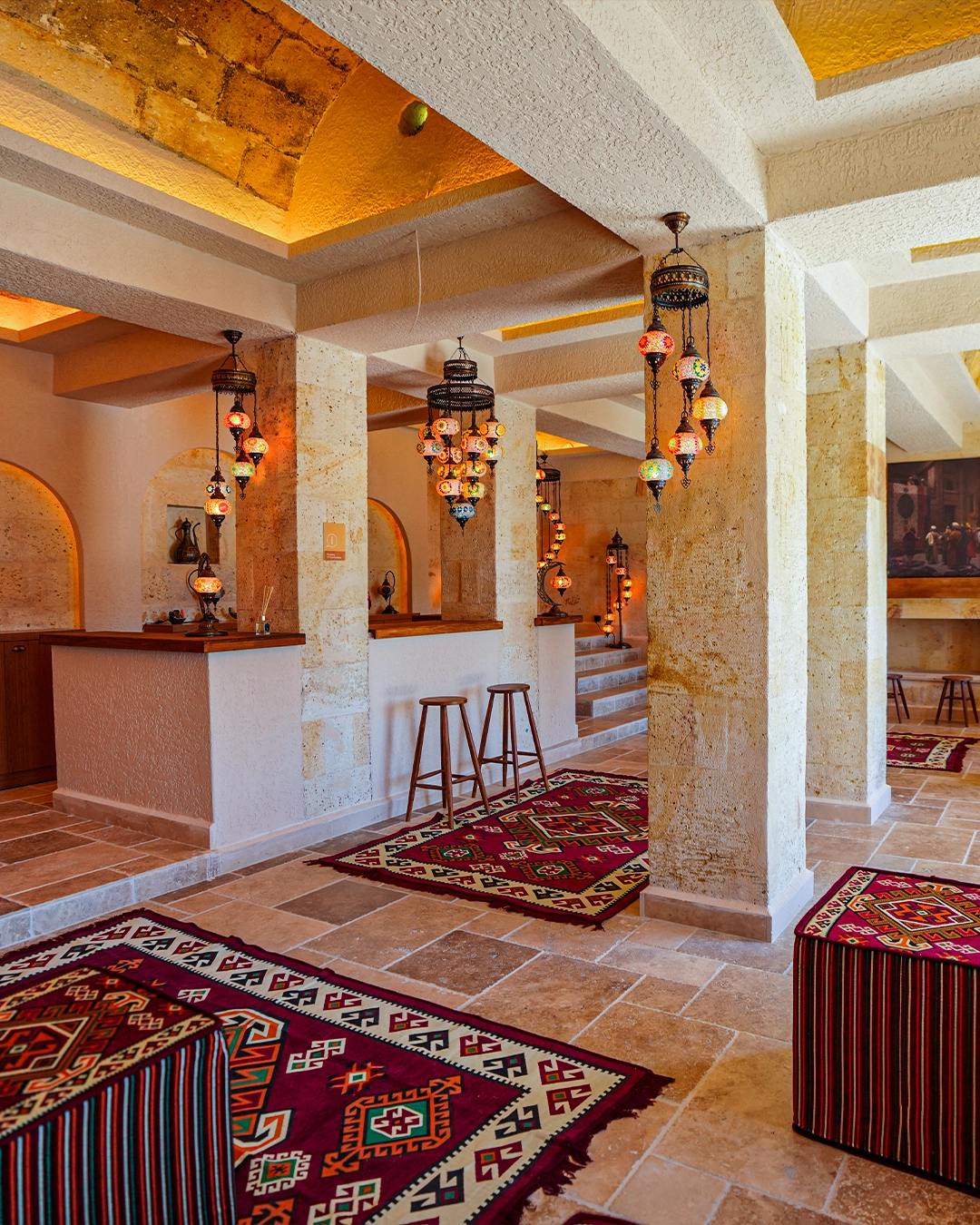 The spacious stone reception lounge