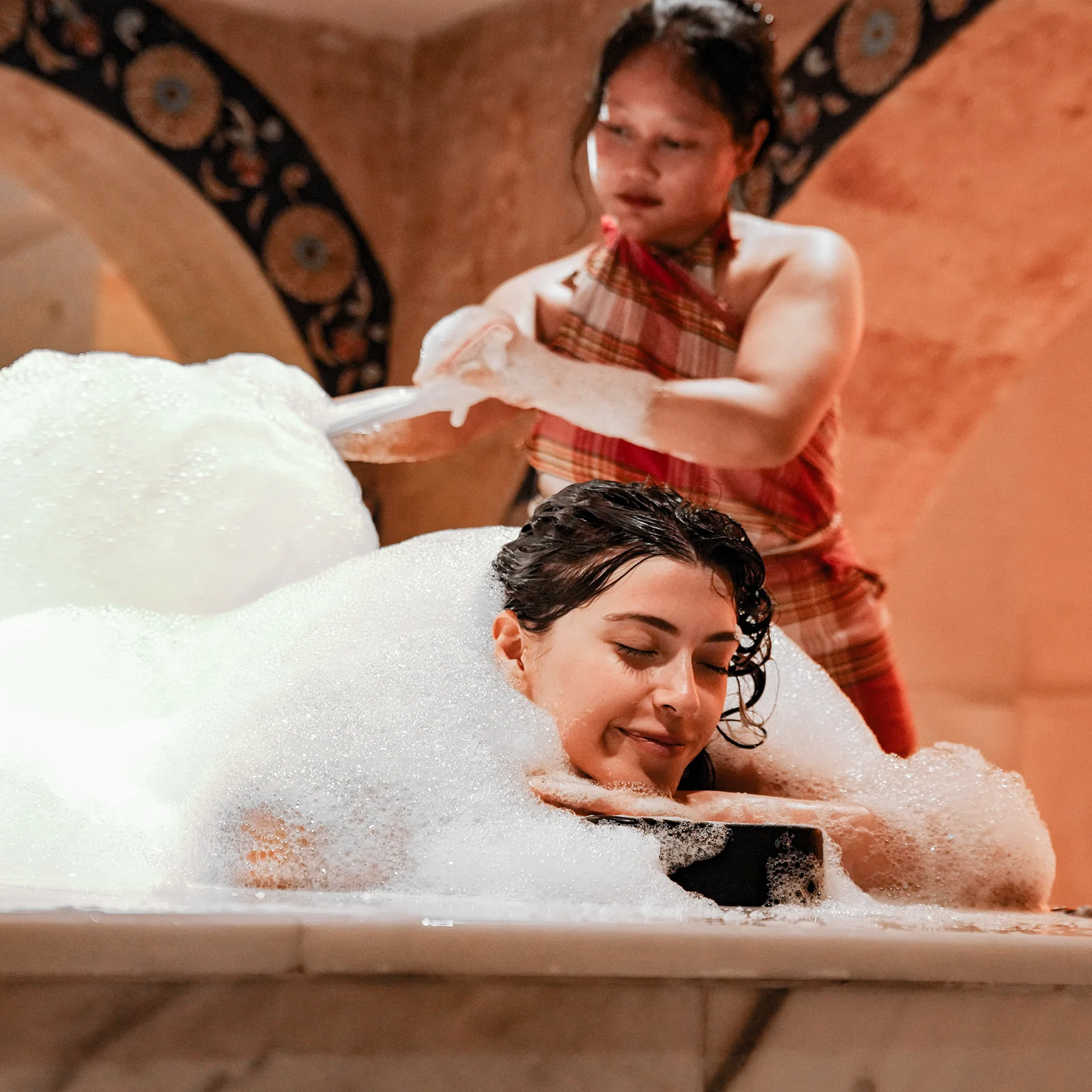 Extended foam ritual in the private hammam suite